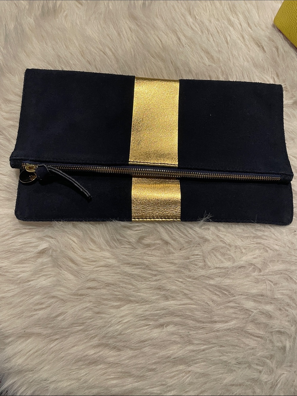 Clare V. x Vogue VIP Limited Edition Navy Suede & Gold Stripe Foldover Clutch